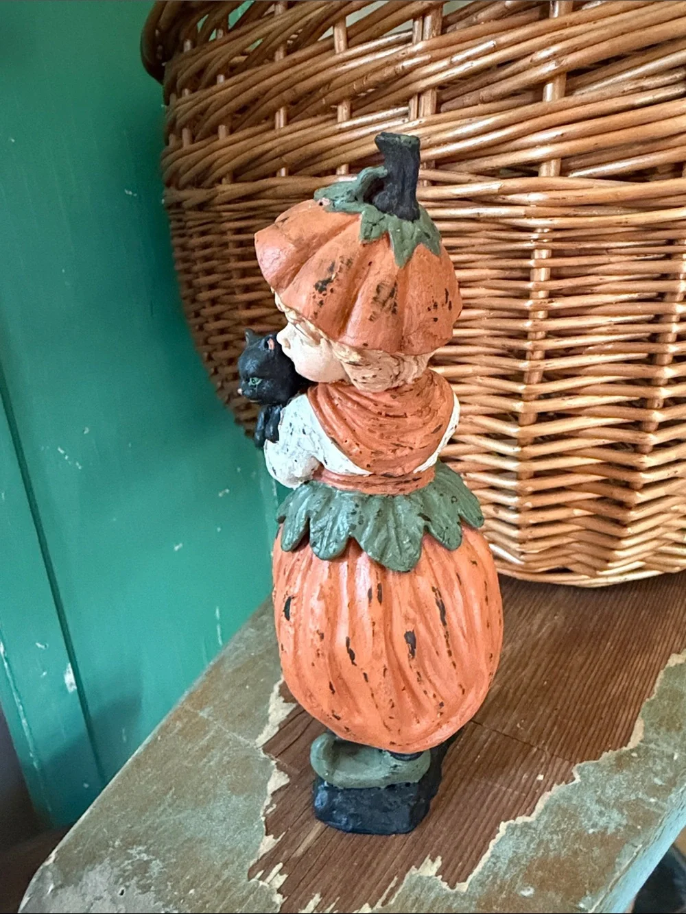 Bethany Lowe Girl Pumpkin Cat Figure Statue Halloween
